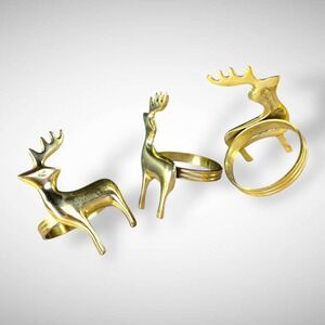 Brass Reindeer Napkin Rings 3 Pcs Holiday Table Decor Vintage Christmas